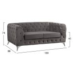 ΚΑΝΑΠΕΣ 2ΘΕΣΙΟΣ ALBERT Τ.CHESTERFIELD ΓΚΡΙ ΒΕΛΟΥΔΟ HM3129.10 180Χ88Χ74Υεκ. - Image 2