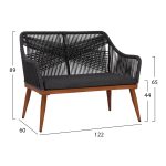 ΚΑΝΑΠΕΣ 2ΘΕΣΙΟΣ HM5550.01 ΑΛΟΥΜΙΝΙΟΥ BAMBOO LOOK ΜΕ ΣΧΟΙΝΙ ΓΚΡΙ 122x60x89Υ εκ. - Image 2