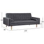 ΚΑΝΑΠΕΣ ΚΡΕΒΑΤΙ SALVADOR HM3150.01 ΓΚΡΙ ΜΕ 2 ΠΛΑΙΝΑ ΜΑΞΙΛΑΡΙΑ 224X88X84Y εκ. - Image 2