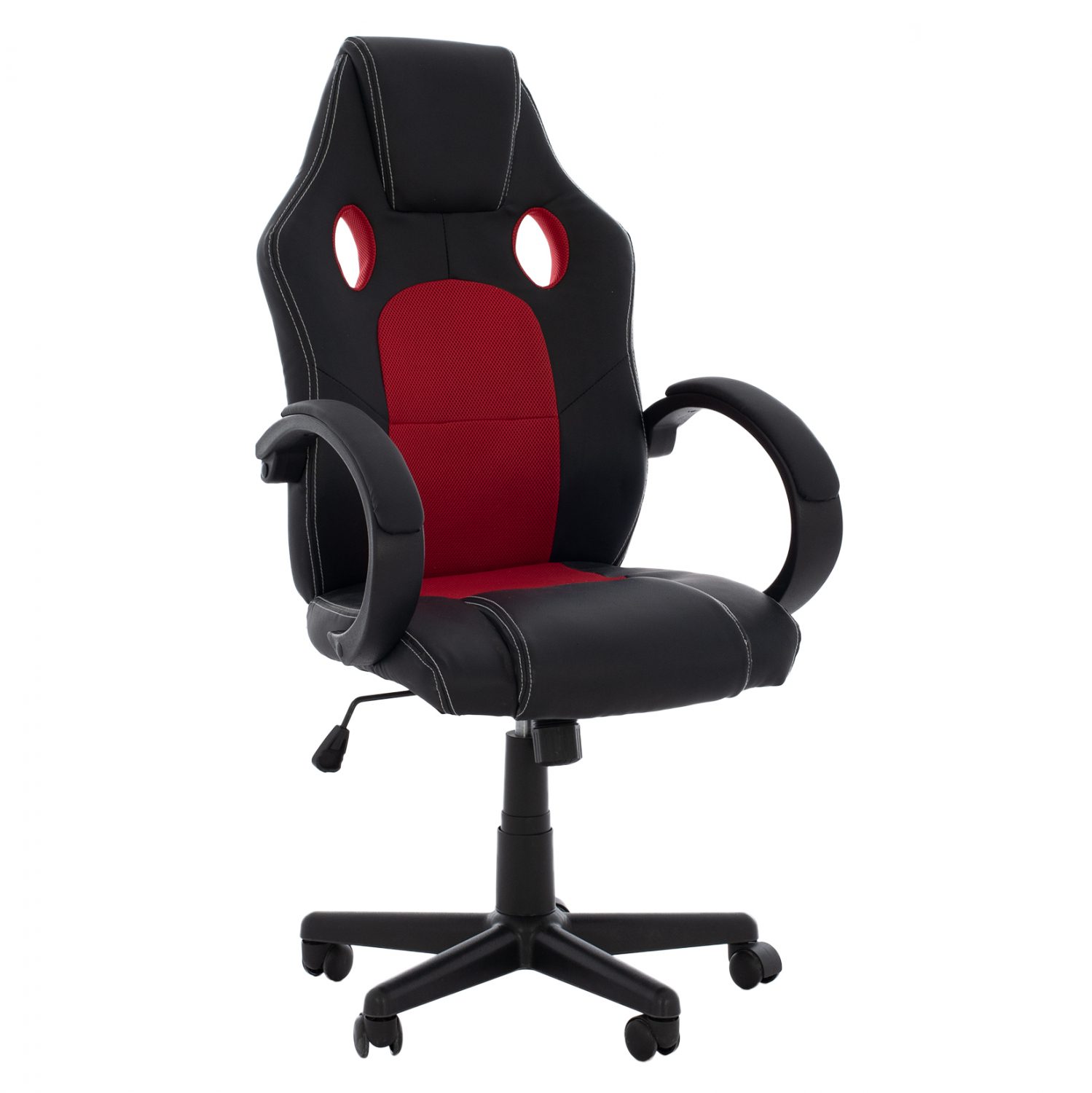 karekla-grafeioy-fb9104101-mayropukokkin ΚΑΡΕΚΛΑ ΓΡΑΦΕΙΟΥ GAMING BUCKET HM1041.01 ΜΑΥΡΟPU+ΚΟΚΚΙΝΟ MESH 60x62x117 εκ. - Image 1