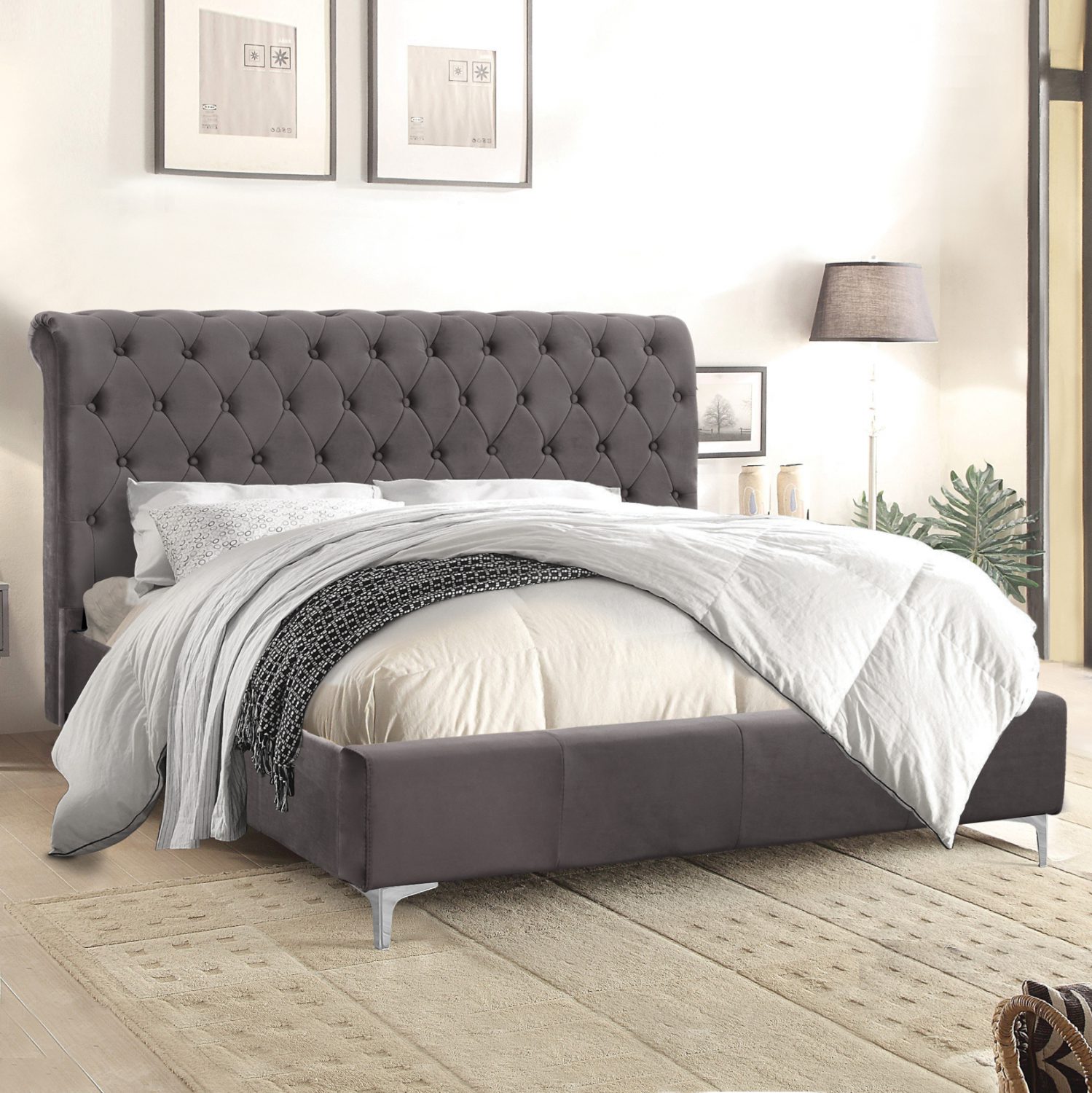 krebati-queen-diplo-gia-stroma-150ch200 ΚΡΕΒΑΤΙ LYON ΔΙΠΛΟ ΓΙΑ ΣΤΡΩΜΑ 150Χ200 ΜΕ ΥΦΑΣΜΑ ΒΕΛΟΥΔΟ ΓΚΡΙ 160Χ219Χ94Υεκ.HM365.20 - Image 1