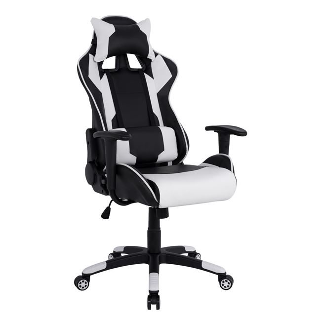 polythrona-gaming-hm107204-mayri-leyki ΠΟΛΥΘΡΟΝΑ GAMING DARIUS HM1072.04 ΜΑΥΡΗ-ΛΕΥΚΗ 66,5x70x(122-129) cm - Image 1
