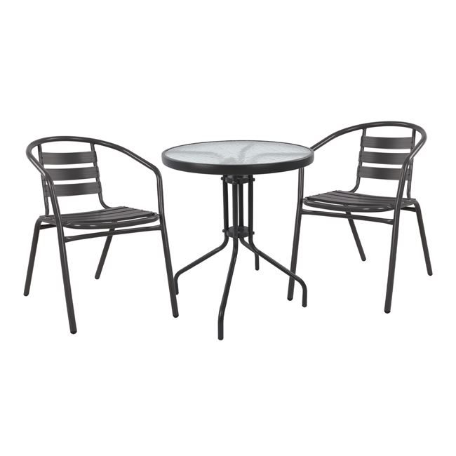 set-3tmch-me-trapezi-lima-f60ch70y-polyt ΣΕΤ 3ΤΜΧ ΜΕ ΤΡΑΠΕΖΙ LIMA Φ60Χ70Υ & ΠΟΛΥΘΡΟΝΕΣ LAURA ΓΚΡΙ ΧΡΩΜΑ HM10467 - Image 1