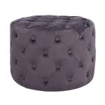 ΣΚΑΜΠΟ KASSIE ΓΚΡΙ ΒΕΛΟΥΔΟ ΤΥΠΟΥ CHESTERFIELD HM8406.01 Φ60x43Υ εκ.