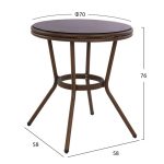 ΤΡΑΠΕΖΙ ΑΛΟΥΜΙΝΙΟΥ MOSES Φ70x76 εκ. BAMBOO LOOK HM5532.03 ΚΑΦΕ ΜΕ ΓΥΑΛΙ - Image 2