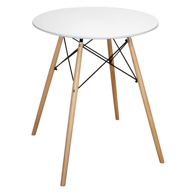 trapezi-minimal-hm006001-leyko-me-xylina ΤΡΑΠΕΖΙ MINIMAL HM0060.01, ΛΕΥΚΟ, ΞΥΛΙΝΑ ΠΟΔΙΑ ΟΞΙΑ, Φ60Χ72Υ ΕΚ. - Image 1