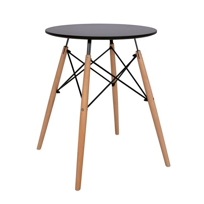 trapezi-minimal-hm006002-mayro-me-xylina ΤΡΑΠΕΖΙ MINIMAL HM0060.02, ΜΑΥΡΟ, ΞΥΛΙΝΑ ΠΟΔΙΑ ΟΞΙΑ, Φ60X72Υ εκ. - Image 1
