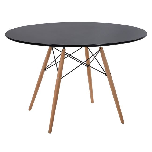 trapezi-minimal-hm845402-mayro-me-xylina ΤΡΑΠΕΖΙ MINIMAL HM8454.02, ΜΑΥΡΟ,ΞΥΛΙΝΑ ΠΟΔΙΑ ΟΞΙΑ, Φ120Χ74Υ εκ. - Image 1