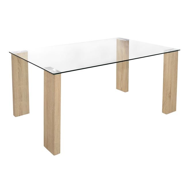 trapezi-morgan-140ch80ch75-hm008301-gyal ΤΡΑΠΕΖΙ MORGAN 140Χ80Χ75ΕΚ HM0083.01 ΓΥΑΛΙΝΟ ΜΕ ΞΥΛΙΝΑ ΠΟΔΙΑ - Image 1