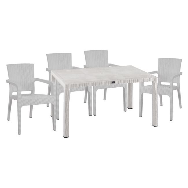 set-5tmch-trapezi-karekles-polypropyleni ΣΕΤ 5ΤΜΧ ΤΡΑΠΕΖΙ & ΚΑΡΕΚΛΕΣ ΠΟΛΥΠΡΟΠΥΛΕΝΙΟΥ RATTAN ΣΕ ΧΡΩΜΑ ΛΕΥΚΟ HM10574.04 - Image 1