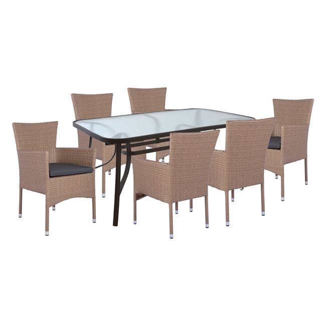 set-7tmch-trapezi-metalliko-kafe-160x90 ΣΕΤ 7ΤΜΧ ΤΡΑΠΕΖΙ ΜΕΤΑΛΛΙΚΟ ΚΑΦΕ 160X90 ΜΕ 6 ΠΟΛΥΘΡΟΝΕΣ ΚΑΦΕ-ΜΟΚΑ WICKER HM10587.02 - Image 1