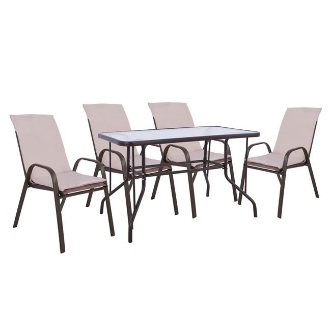 set-trapezarias-5tmch-me-4-karekles-me-m ΣΕΤ ΤΡΑΠΕΖΑΡΙΑΣ 5ΤΜΧ ΜΕ 4 ΚΑΡΕΚΛΕΣ ΜΕ ΜΑΞΙΛΑΡΙ & ΤΡΑΠΕΖΙ 110x60 ΚΑΦΕ HM10566.02 - Image 1