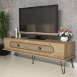 ΕΠΙΠΛΟ ΤΗΛΕΟΡΑΣΗΣ HM9511.02 ΜΕΛΑΜΙΝΗΣ ΦΥΣΙΚΟ OAK ΧΡΩΜΑ ΜΕΤΑΛΛΙΚΑ ΠΟΔΙΑ 145x40x45Yεκ. - Image 3