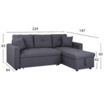 ΚΑΝΑΠΕΣ ΓΩΝΙΑ ΚΡΕΒΑΤΙ WAYNE 224x147x85Υεκ. HM3028.11 ΓΚΡΙ ΥΦΑΣΜΑ - Image 2