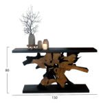 ΚΟΝΣΟΛΑ HM9356 ΑΠΟ ΜΑΣΙΦ ΞΥΛΟ ΤEAK ΦΥΣΙΚΟ - ΜΑΥΡΟ 150X40X80YΕΚ. - Image 2