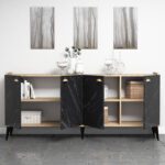 ΜΠΟΥΦΕΣ ΜΕΛΑΜΙΝΗΣ HM9045.01 NATURAL WOOD - ΜΑΥΡΟ ΜΑΡΜΑΡΟ 180x41x77,8Y εκ. - Image 3