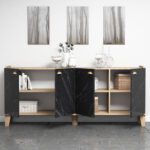 ΜΠΟΥΦΕΣ ΜΕΛΑΜΙΝΗΣ HM9045.01 NATURAL WOOD - ΜΑΥΡΟ ΜΑΡΜΑΡΟ 180x41x77,8Y εκ. - Image 4