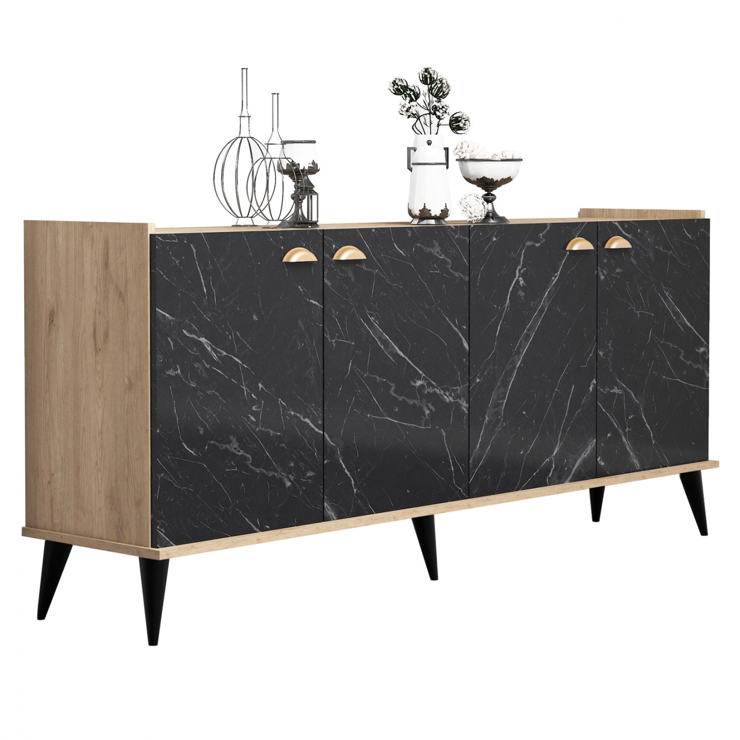 mpoyfes-melaminis-fb9904501-karydi-mayro ΜΠΟΥΦΕΣ ΜΕΛΑΜΙΝΗΣ HM9045.01 NATURAL WOOD - ΜΑΥΡΟ ΜΑΡΜΑΡΟ 180x41x77,8Y εκ. - Image 1