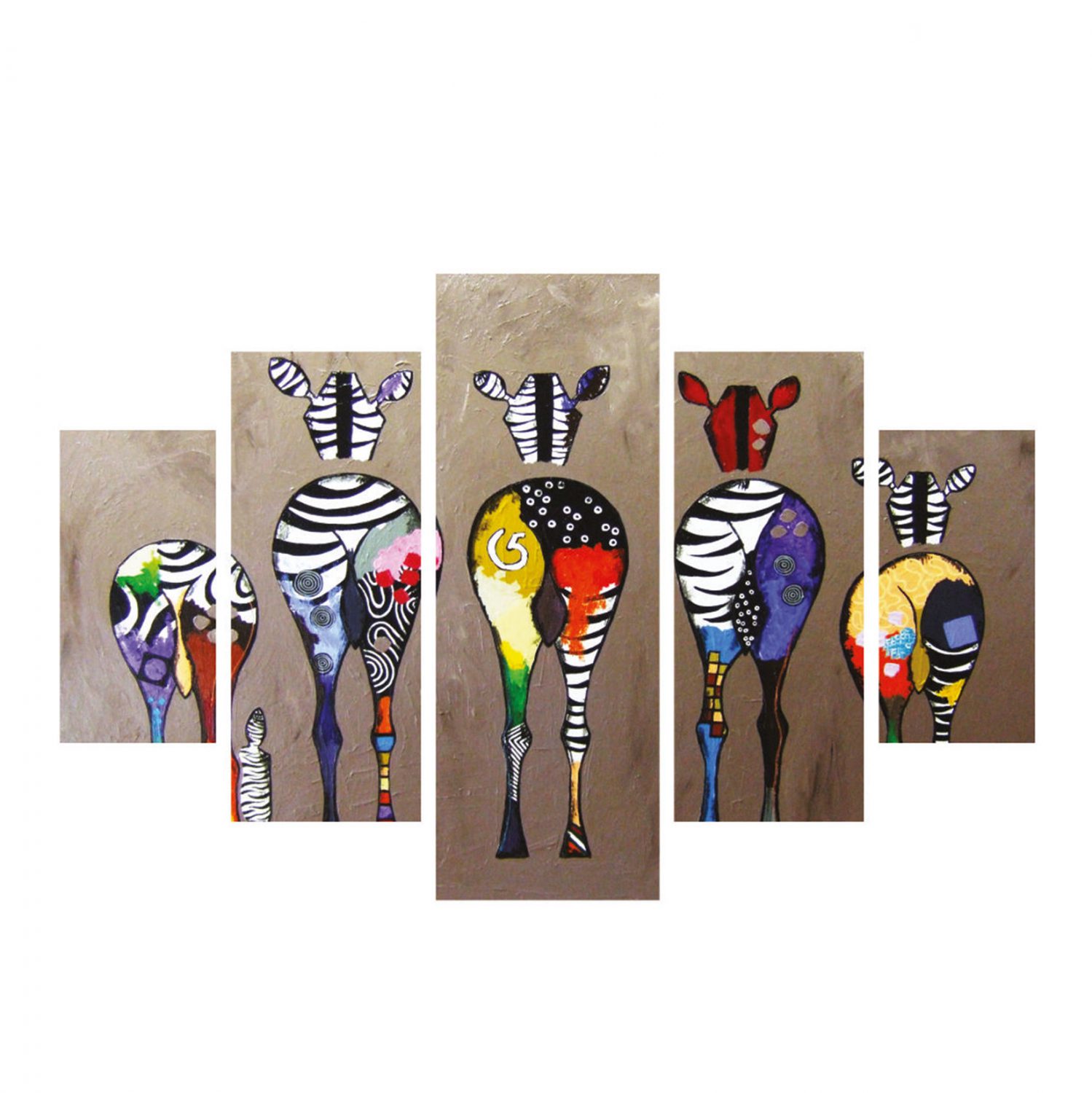 pinakas-pentaptycho-mdf-colorful-zebras ΠΙΝΑΚΑΣ ΠΕΝΤΑΠΤΥΧΟ MDF COLORFUL ZEBRAS 82Χ56x3 HM7207.03 - Image 1