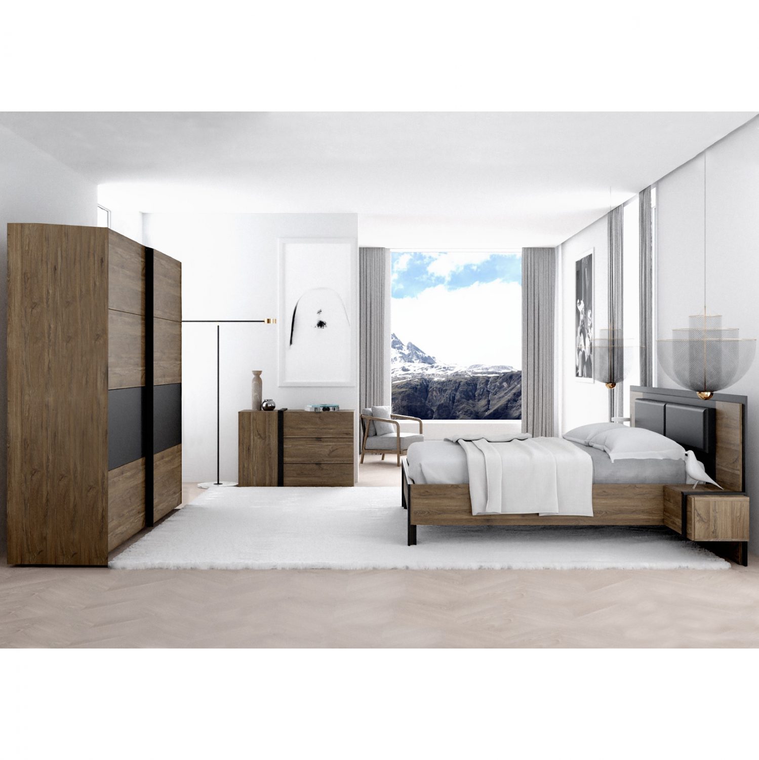set-krebatokamaras-fb98809-me-ensomatome ΣΕΤ ΚΡΕΒΑΤΟΚΑΜΑΡΑΣ TAYLA HM8809 ΜΕ ΕΝΣΩΜΑΤΩΜΕΝΑ ΚΟΜΟΔΙΝΑ ΓΙΑ ΣΤΡΩΜΑ 160Χ200 εκ. - Image 1