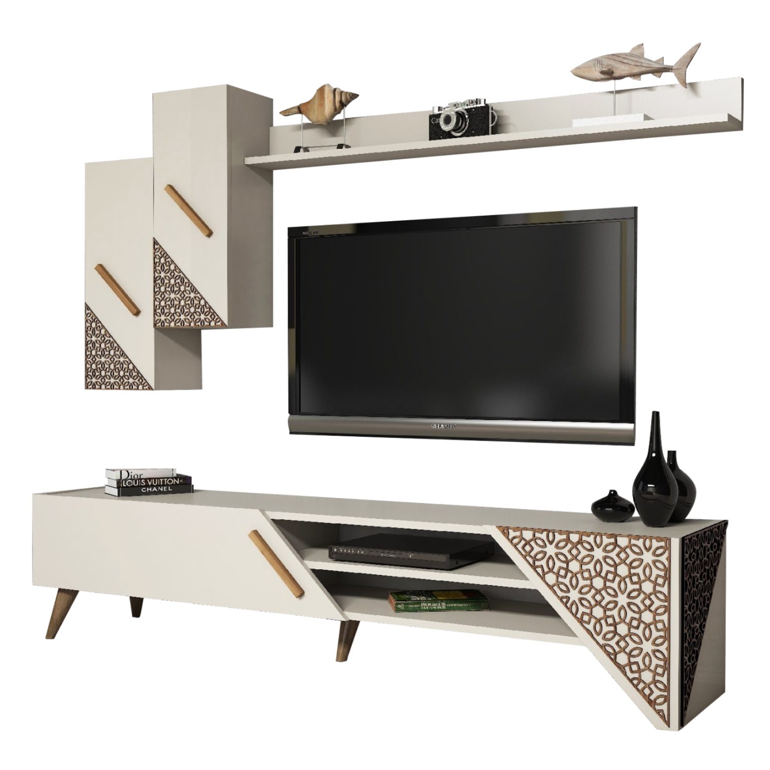 synthesi-tileorasis-fb9951403-melaminis ΣΥΝΘΕΣΗ ΤΗΛΕΟΡΑΣΗΣ HM9514.03 ΜΕΛΑΜΙΝΗΣ ΣΕ ΚΡΕΜ ΧΡΩΜΑ 180x37x40Y εκ. - Image 1