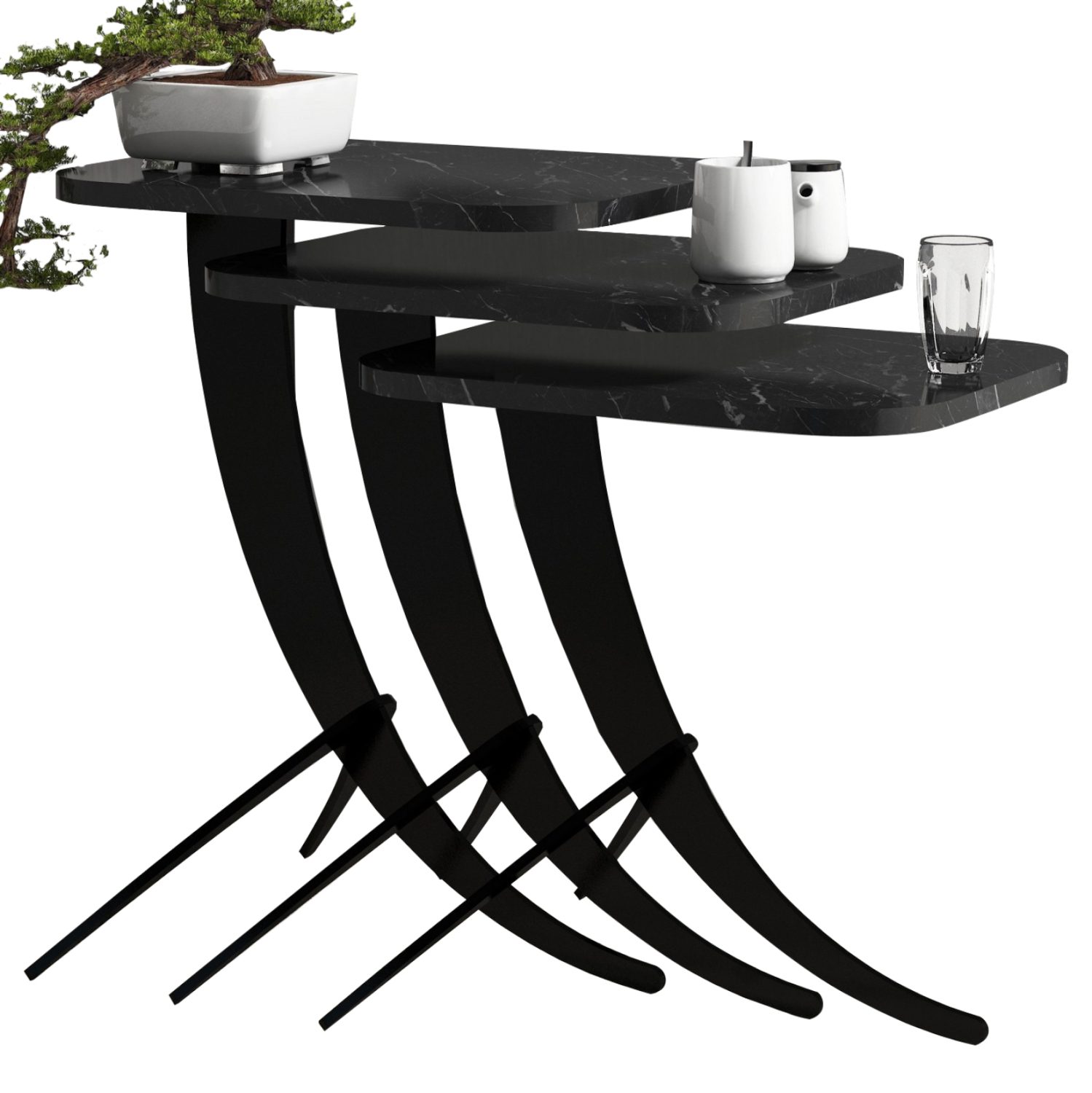trapezi-zigkon-fb9950802-3tmch-melamini ΤΡΑΠΕΖΙ ΖΙΓΚΟΝ HM9508.02 3ΤΜΧ ΜΕΛΑΜΙΝΗ ΜΑΥΡΟ ΜΑΡΜΑΡΟ-ΜΑΥΡΑ ΜΕΤΑΛ. ΠΟΔΙΑ 35x45x60Yεκ. - Image 1
