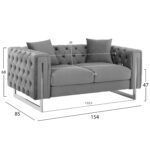 ΚΑΝΑΠΕΣ τ.CHESTERFIELD MOBAR HM3262.01 ΓΚΡΙ ΒΕΛΟΥΔΟ-ΜΕΤΑΛΛΙΚΑ ΠΟΔΙΑ 154x85x68Υεκ - Image 2