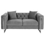 ΚΑΝΑΠΕΣ τ.CHESTERFIELD MOBAR HM3262.01 ΓΚΡΙ ΒΕΛΟΥΔΟ-ΜΕΤΑΛΛΙΚΑ ΠΟΔΙΑ 154x85x68Υεκ - Image 3