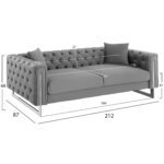 ΚΑΝΑΠΕΣ τ.CHESTERFIELD MOBAR HM3263.01 ΓΚΡΙ ΒΕΛΟΥΔΟ-ΜΕΤΑΛΛΙΚΑ ΠΟΔΙΑ 212x87x68Υεκ - Image 2