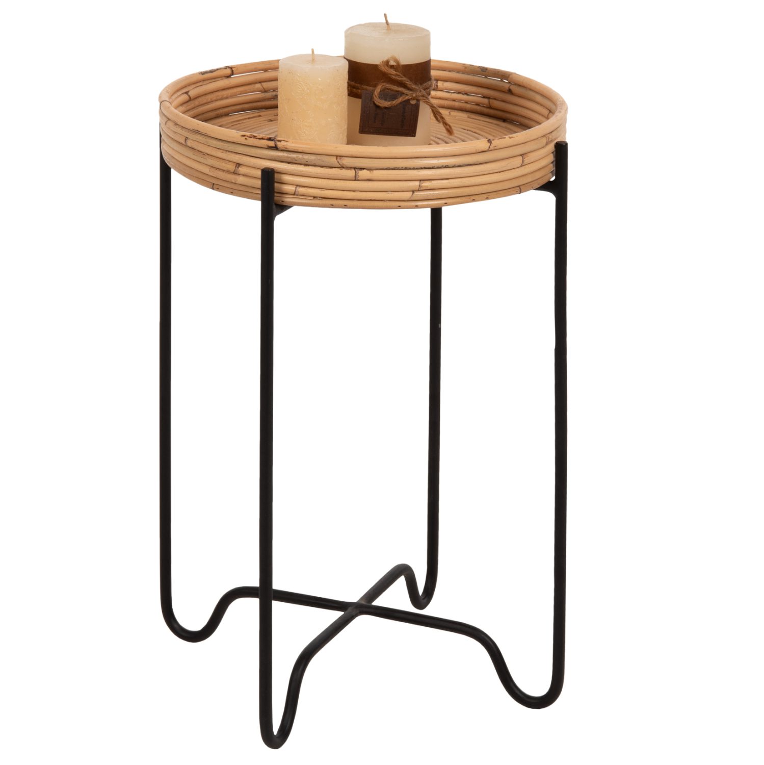 trapezaki-boithitiko-fb97905-rattan-fysi ΤΡΑΠΕΖΑΚΙ ΒΟΗΘΗΤΙΚΟ FLY HM7905 RATTAN ΦΥΣΙΚΟ ΧΡΩΜΑ-ΜΕΤΑΛΛΙΚΗ ΒΑΣΗ ΜΑΥΡΗ Φ32x48Yεκ. - Image 1