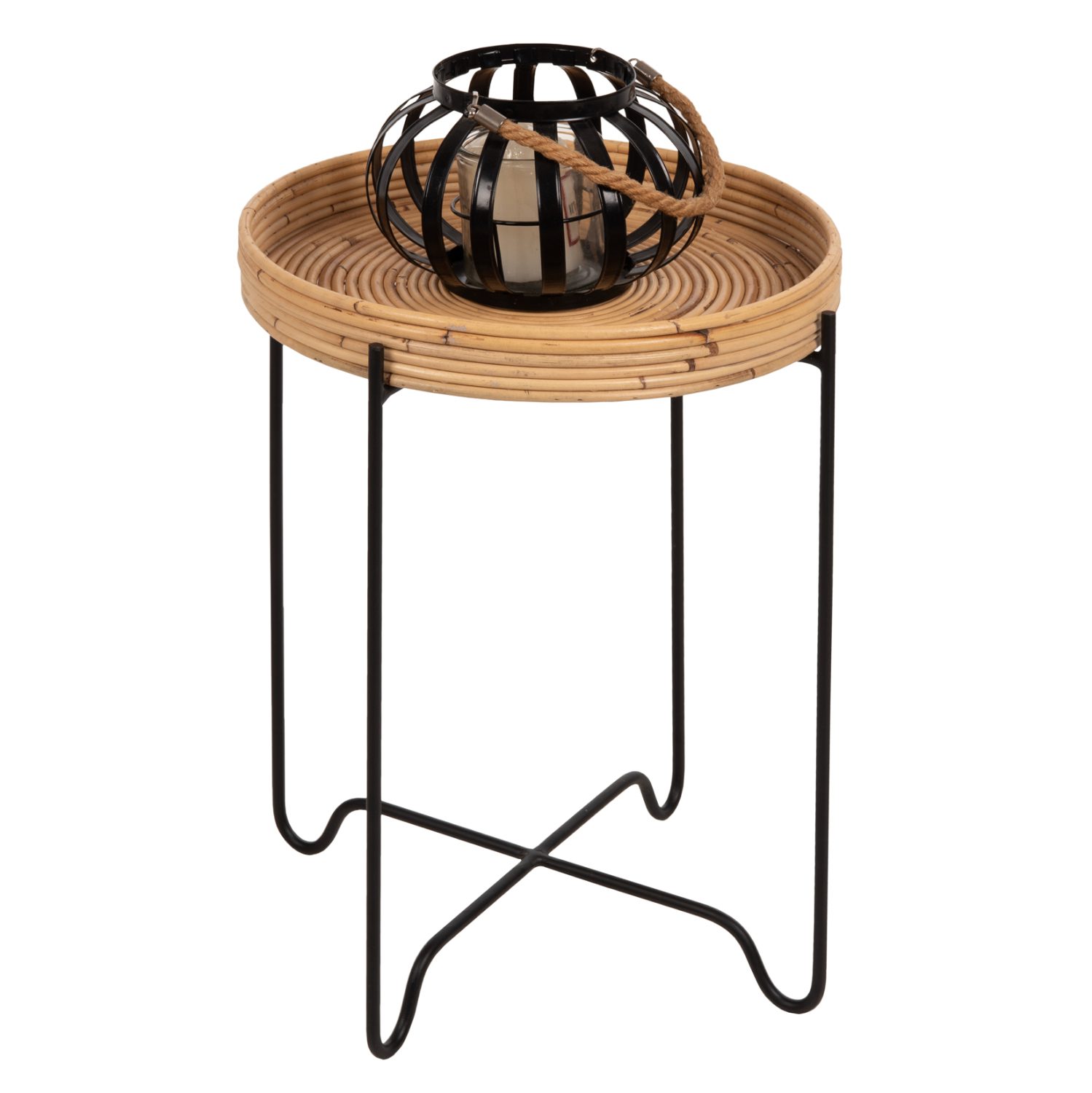 trapezaki-boithitiko-fb97906-rattan-fysi ΤΡΑΠΕΖΑΚΙ ΒΟΗΘΗΤΙΚΟ FLY HM7906 RATTAN ΦΥΣΙΚΟ ΧΡΩΜΑ-ΜΕΤΑΛΛΙΚΗ ΒΑΣΗ ΜΑΥΡΗ Φ40x53Yεκ. - Image 1