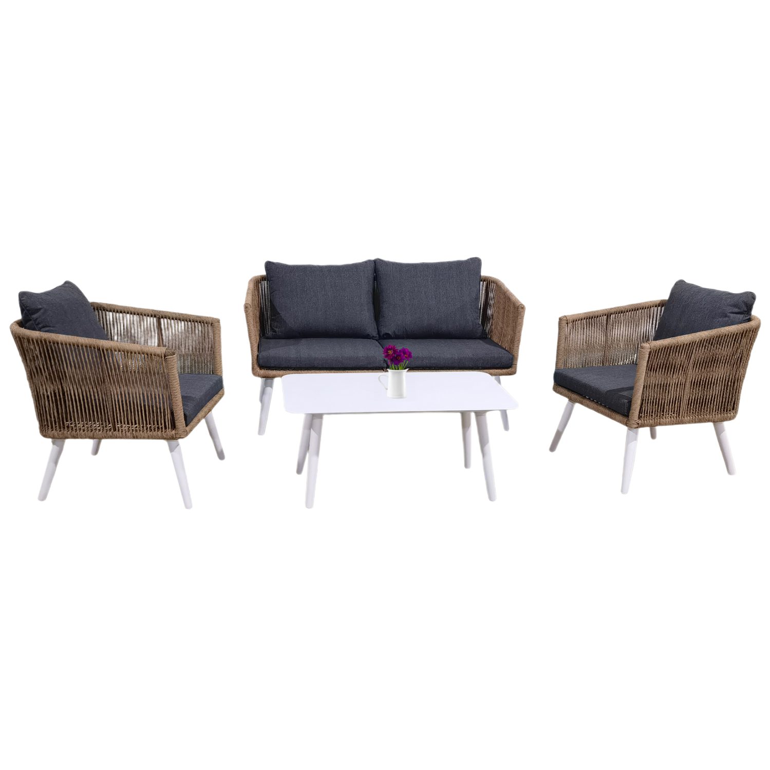 saloni-exchoroy-4tmch-fb9605701-aloym-le ΣΑΛΟΝΙ ΕΞ.ΧΩΡΟΥ 4ΤΜΧ FREJA HM6057.01 ΑΛΟΥΜ. ΛΕΥΚΟ-PE RATTAN ΜΠΕΖ-ΑΝΘΡΑΚΙ ΜΑΞΙΛΑΡΙΑ - Image 1