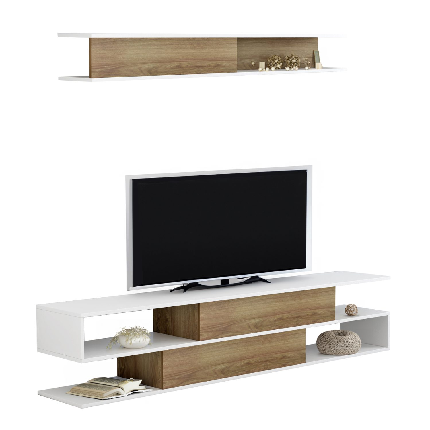 syntheto-tileorasis-fb9890311-melamini-s ΣΥΝΘΕΤΟ ΤΗΛΕΟΡΑΣΗΣ BIRGITTA HM8903.11 ΜΕΛΑΜΙΝΗ ΣΕ ΦΥΣΙΚΟ-ΛΕΥΚΟ 181x31,5x39,6Υεκ - Image 1